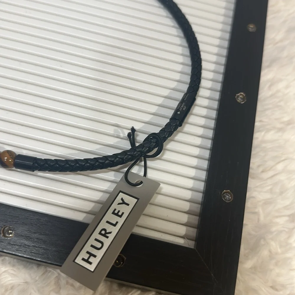 HURLEY Men’s Stainless Steel Black Braided Necklace
